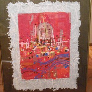 Yankel Ginzburg Japanese Rice Paper Woodcut "The Port", Artist's Proof, Framed
